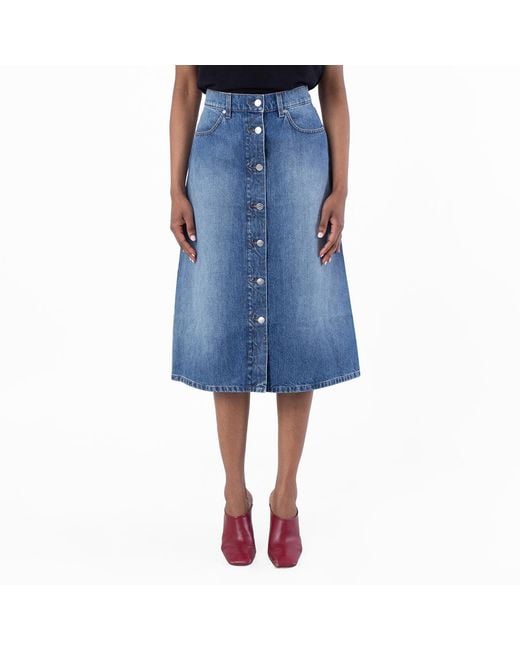 Stella McCartney Blue Cotton Denim Midi Skirt