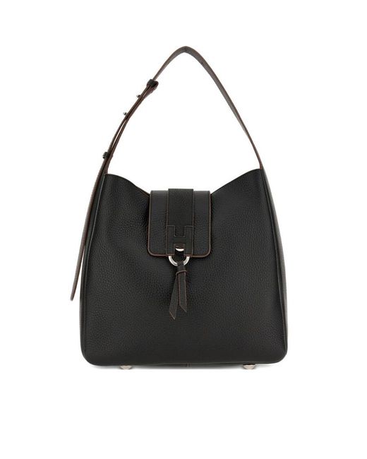Hogan Black Leather Hobo Bag