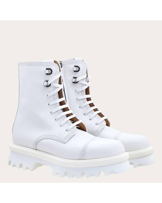 Ferragamo White Faraway Chunky Combat Boots for men