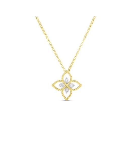 Roberto Coin Metallic 18k Yellow Gold Princess Flower Open Flower Pendant With Diamonds for men