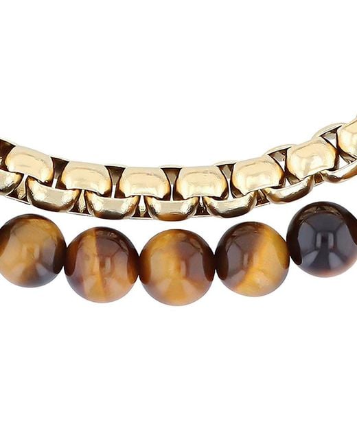 Robert Alton Metallic Stainless Steel Tiger Eye Bead Bolo Bracelet for men