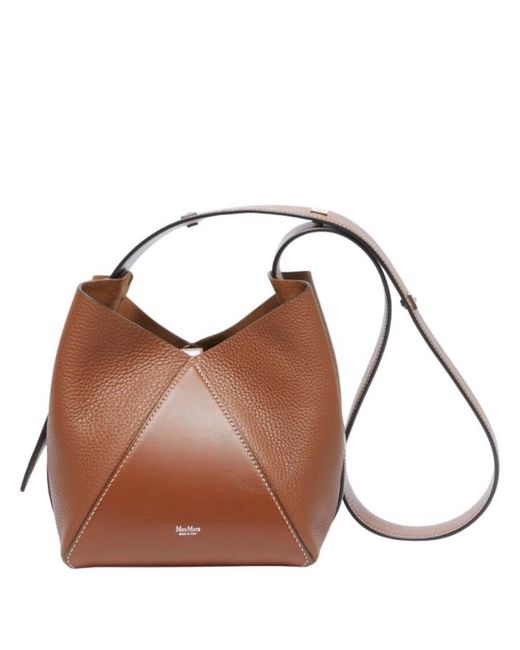 Max Mara Brown Deer-Print Leather Small Bucket Bag