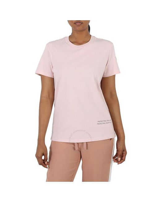 Moncler Pink Cotton Slogan Print Short-sleeve T-shirt