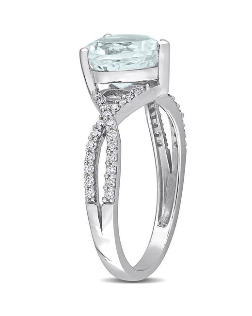Amour Metallic 1 1/2 Ct Tgw Heart Aquamarine 1/ Ct Tdw Diamond Infinity Ring