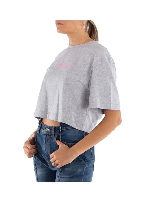 Rabanne Blue Logo Print Cropped Cotton T-Shirt