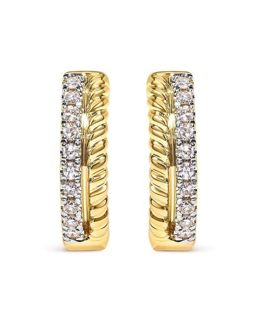 Haus of Brilliance Metallic 10K 1/10 Cttw Diamond And Rope Twist Huggy Hoop Earrings (H-I Color, I1-I2 Clarity)