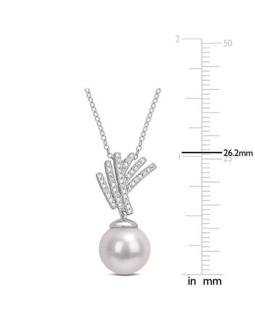 Amour Metallic 11-12Mm Freshwater Cultured Pearl And Diamond Accent Drop Pendant With Chain