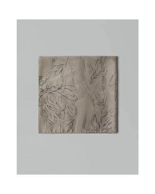Brunello Cucinelli Gray Khaki Silk Floral Neck Wrap
