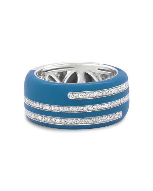 Haus of Brilliance Blue 925 Sterling Enamel 5/8 Cttw Round Diamond Wide Band Statement Ring