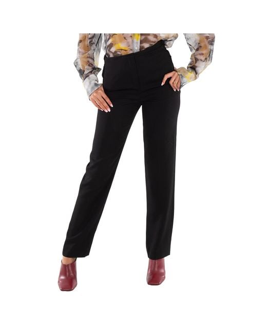 Burberry Black Natasha Ruched-Waist Wool Tailored Trousers, Brand Size 6 (Us