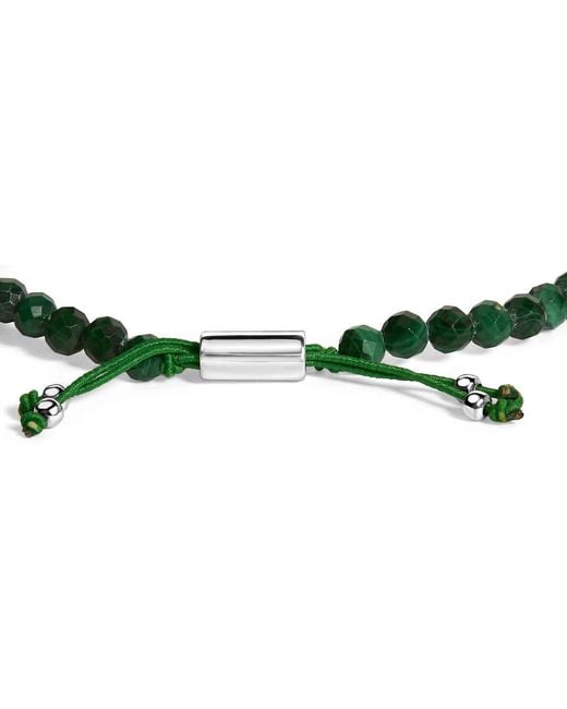 Haus of Brilliance Green Sterling Malachite Bead Station Bracelet With Bolo Clasp