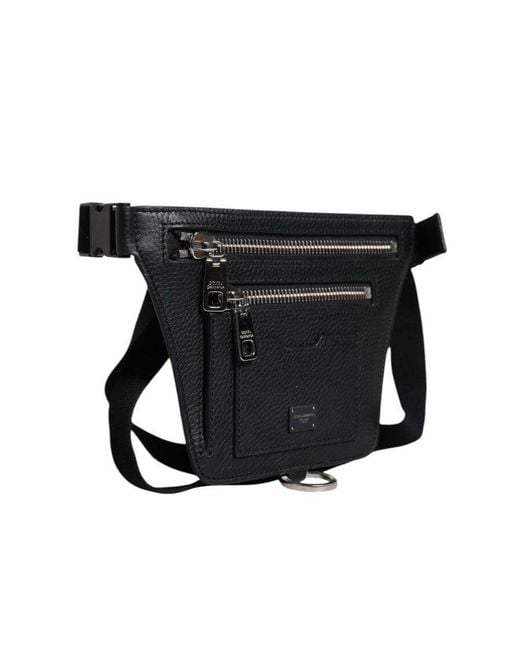 Dolce & Gabbana Black Calfskin Logo Plaque Belt Waist Fanny Pack Bag for men