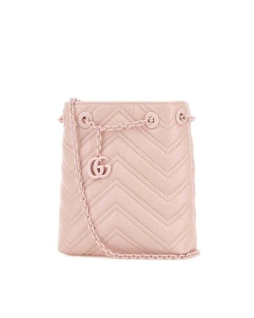 Gucci Pink Leather Micro Gg Marmont Bucket Bag