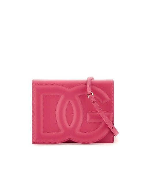 Dolce & Gabbana Pink Dolce & Gabbana Logo Leather Crossbody Bag