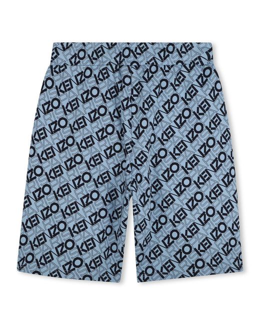 KENZO Blue All-Over Logo Print Cotton Shorts for men