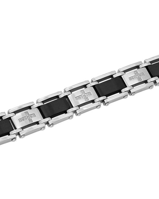 Robert Alton Metallic 1/4Ctw Diamond Stainless Steel Two-Tone Cross Link Bracelet for men