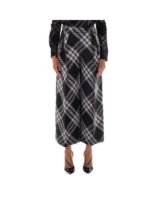 Burberry Black Wide-Leg Tartan Wool Boyfriend Trousers, Brand Size 14 Us
