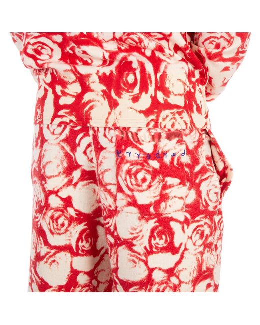 Burberry Red All Over Rose Print Wool Jogging Pants for men