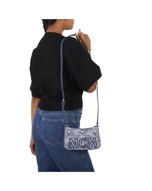 MCM Blue Mini Monogram Jacquard Shoulder Bag
