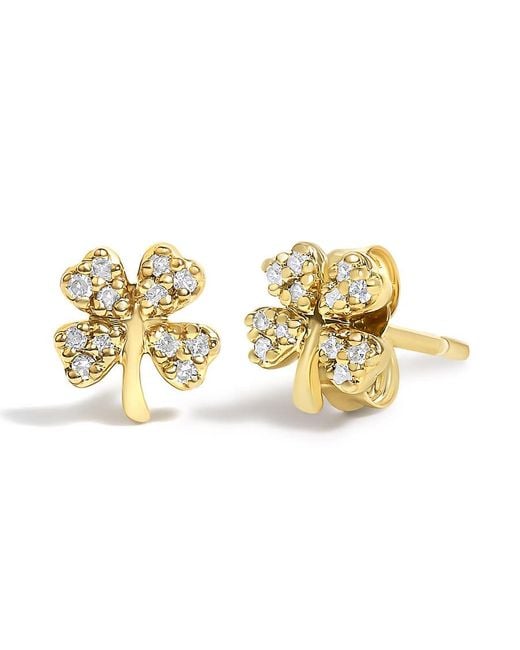 Haus of Brilliance Metallic 10K Diamond Accent 4 Leaf Clover Stud Earrings
