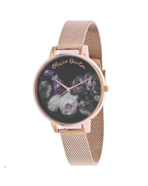 Olivia Burton Gray Fine Art Rose Gold Mesh Quartz Watch