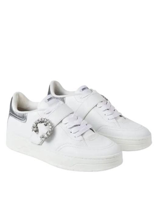 Jimmy Choo White Osaka Crystal Buckle Low-Top Sneakers, Brand Size 35 Us