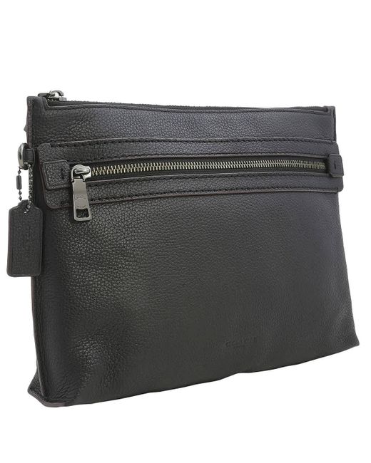 COACH Black Pebbled Leather Academy Pouch for men