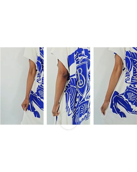Burberry Blue Ekd Print Viscose Flag Dress, Brand Size 6 Us