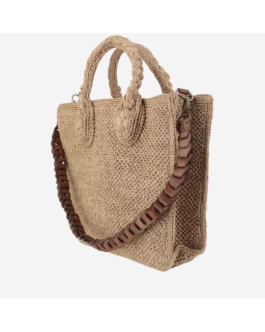 IBELIV Brown Raffia Bag With Leather Details