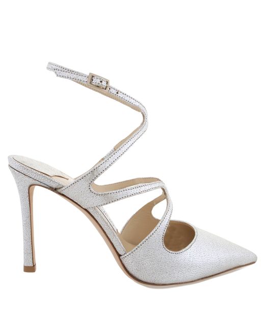 Jimmy Choo Metallic Azia 95 Pointed-Toe Glitter Leather Slingback Pumps, Brand Size 35.5 Us