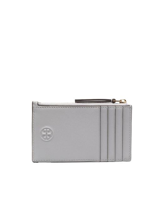 Tory Burch Gray Fleming Soft Diamond-Quilted Card Case