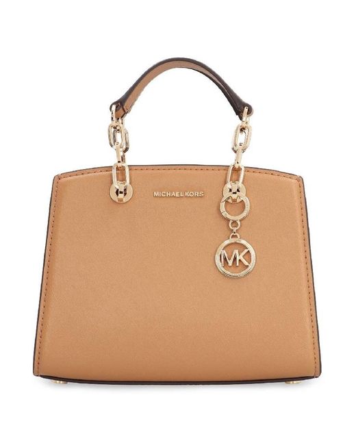 Michael Kors Natural Cynthia Logo-Charm Leather Tote Bag