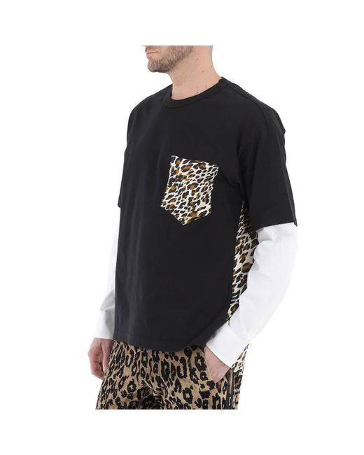 Roberto Cavalli Black Hybrid Poplin Sleeve Animalier Cotton Jersey T-shirt for men