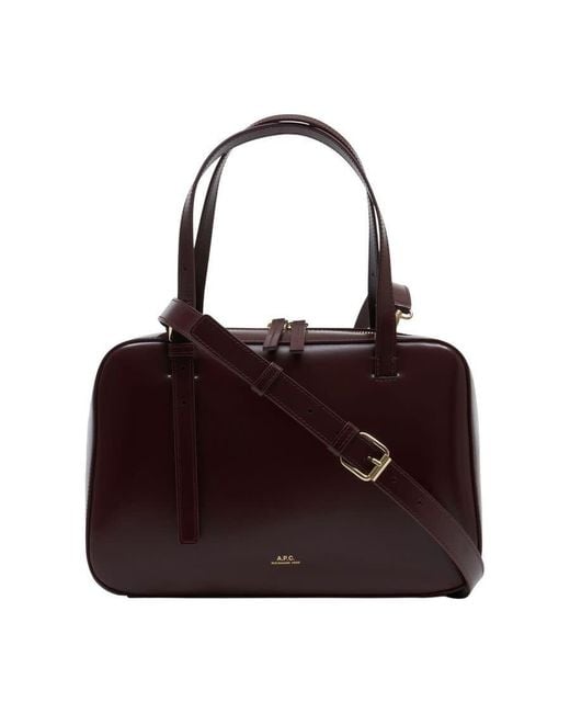 A.P.C. Purple Virginie Box Top Handle Bag Burgundy