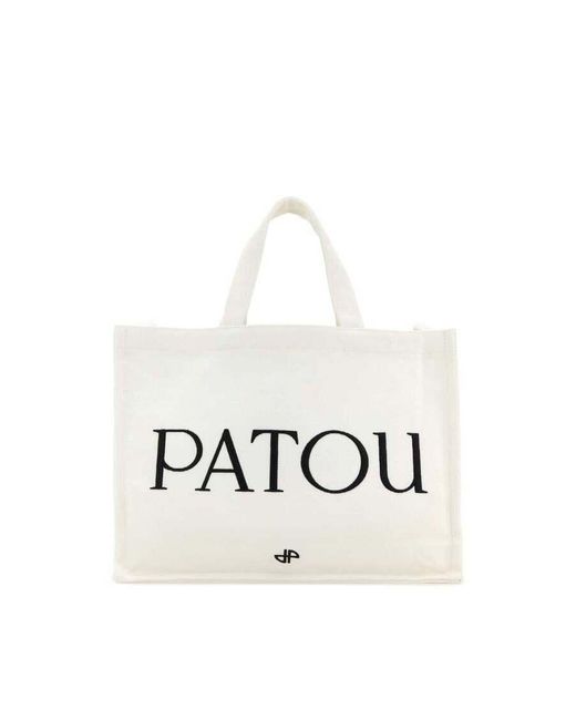 Patou White Canvas Shopping Bag Exterior: Cotton Borse A Mano