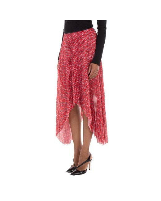 Burberry Red Pleated B Jersey Midi Skirt, Brand Size 6 (Us