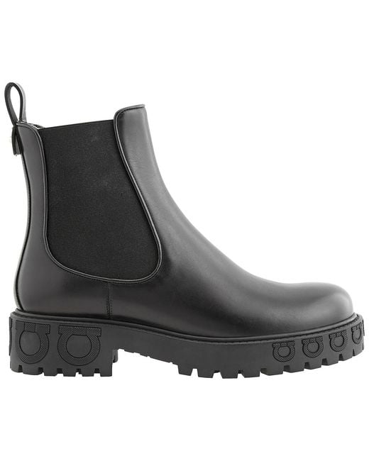 Ferragamo Black Salvatore Ladies Leather Gancini Sole Ankle Boot