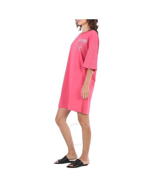 Moschino Pink Gem-logo T-shirt Dress