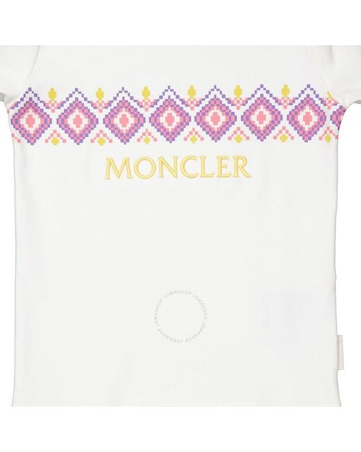 Moncler White Girls Natural Geometric Logo Print Long-sleeve T-shirt