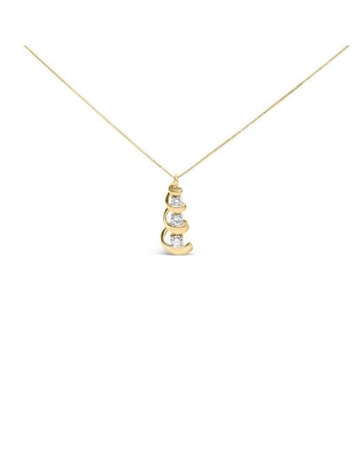Haus of Brilliance Metallic 10K 1/4 Cttw Diamond 3 Stone Swirl And Drop Pendant Necklace