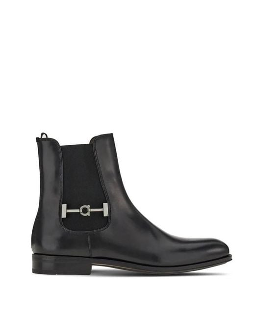 Ferragamo Black Buckled Chelsea Boots for men