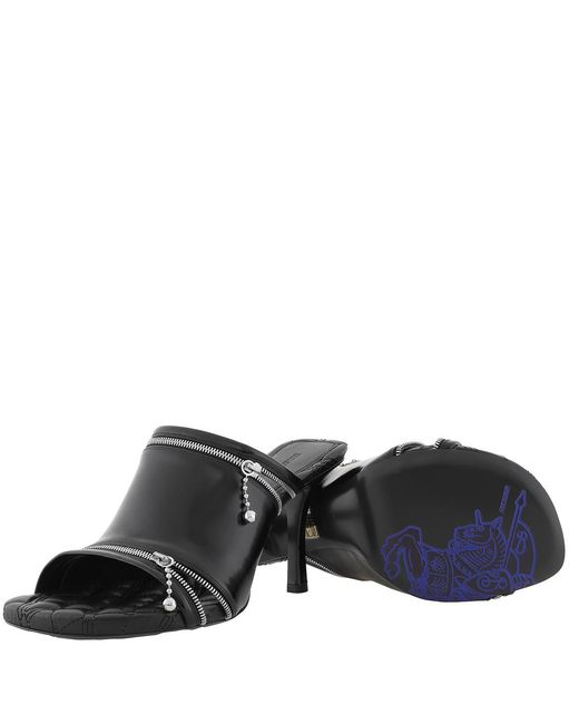Burberry Black Glossy Leather Peep Flat For