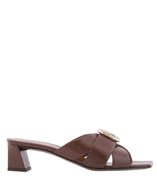 Giuseppe Zanotti Brown Leather Buckle Mid-Heel Sandals, Brand Size 35 Us