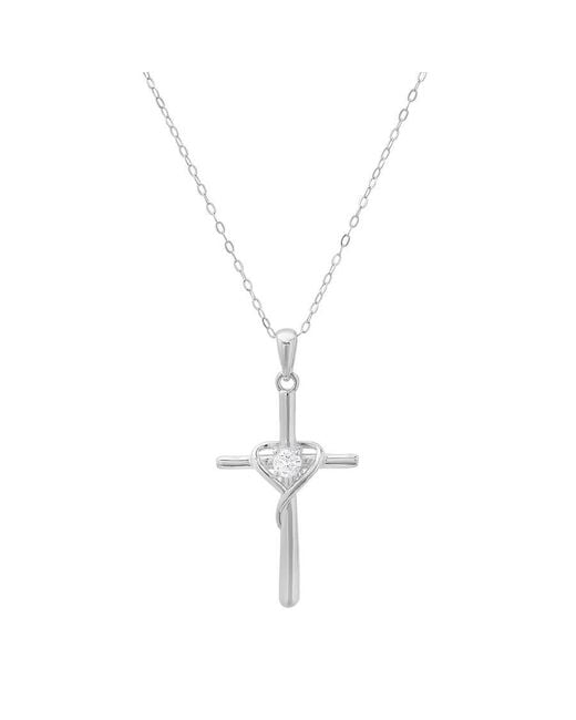 Kylie Harper Metallic Sterling Cz Cross Heart Pendant