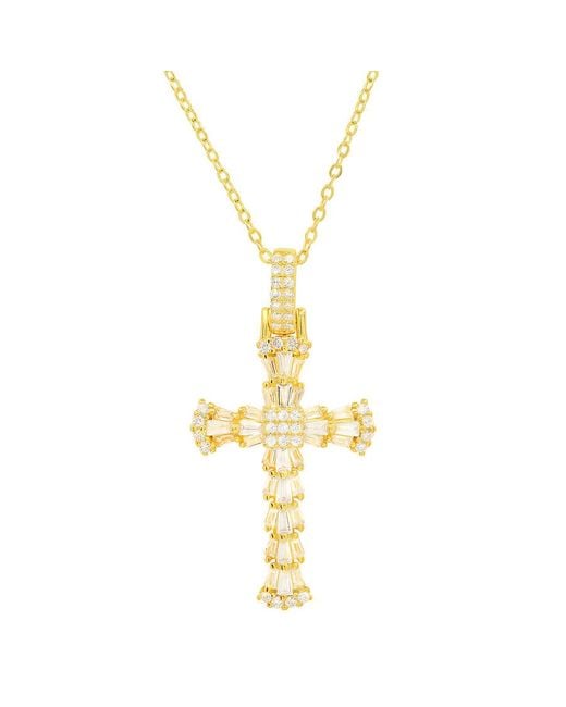 Kylie Harper Metallic 14K Over Baguette-Cut Cubic Zirconia Cz Cross Pendant