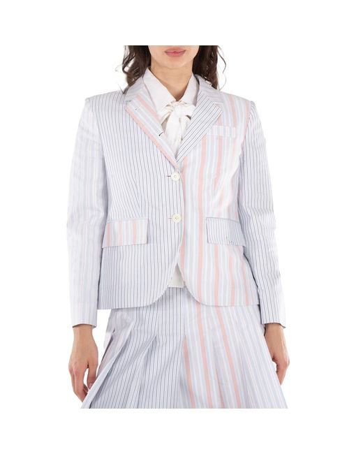 Thom Browne White Ladies Patchwork Striped Cropped Blazer for men
