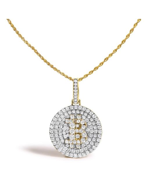Haus of Brilliance Metallic 10K 2-1/3 Cttw Diamond Bitcoin Letter B Pendant Necklace for men