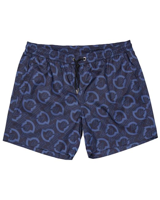 Moncler Blue Allover Logo Drawstring Swim Shorts for men
