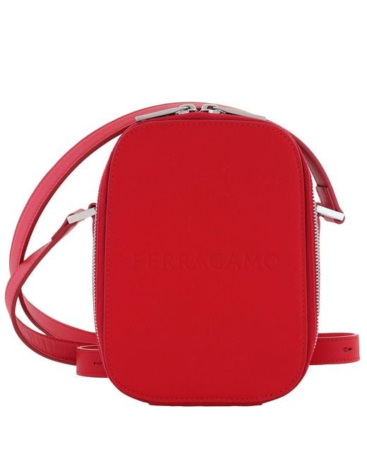 Ferragamo Red Logo Embroided Shoulder Bag for men