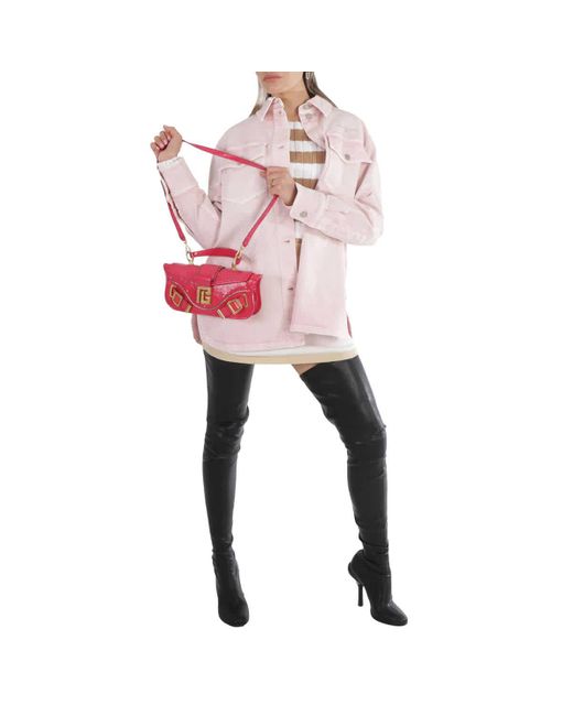 Balmain Pink Rose Grained Leather Blaze Clutch Bag